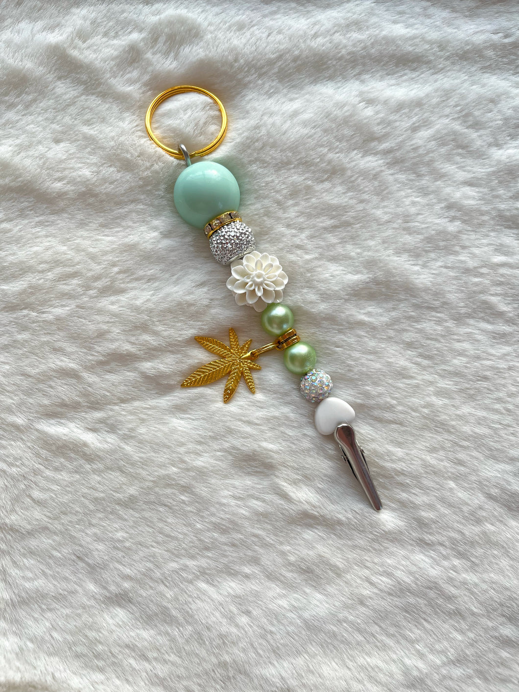 Green & gold flower leaf charm clip