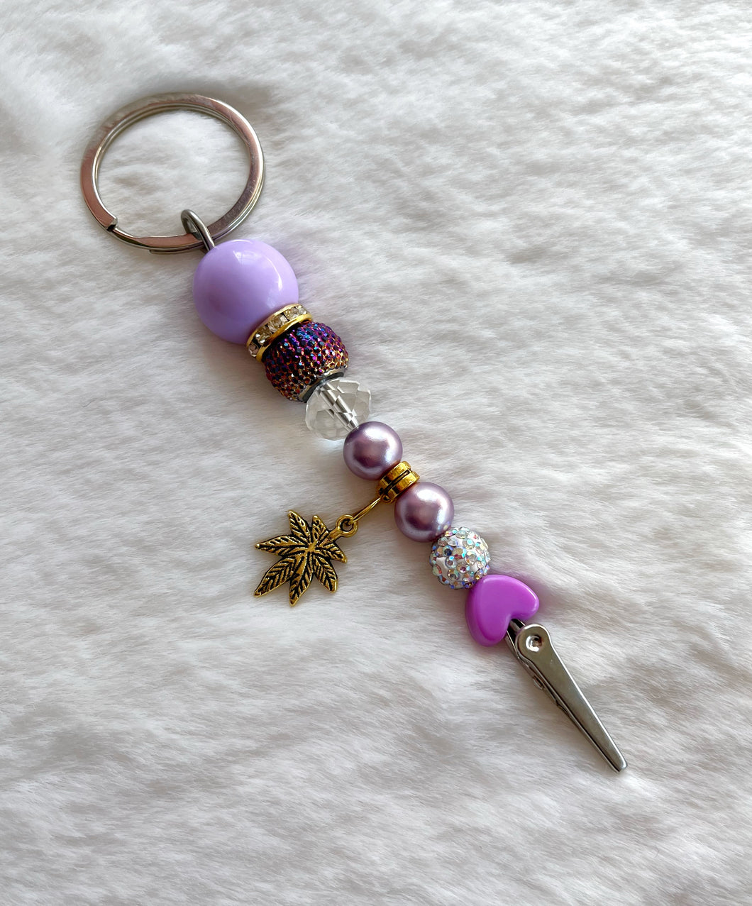 Purple & gold leaf charm clip