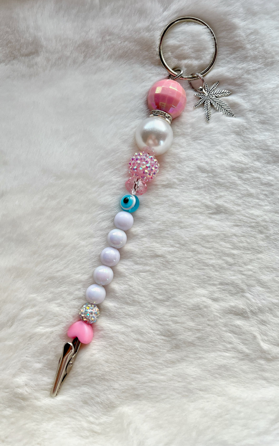 Pink & pearl extended evil eye clip