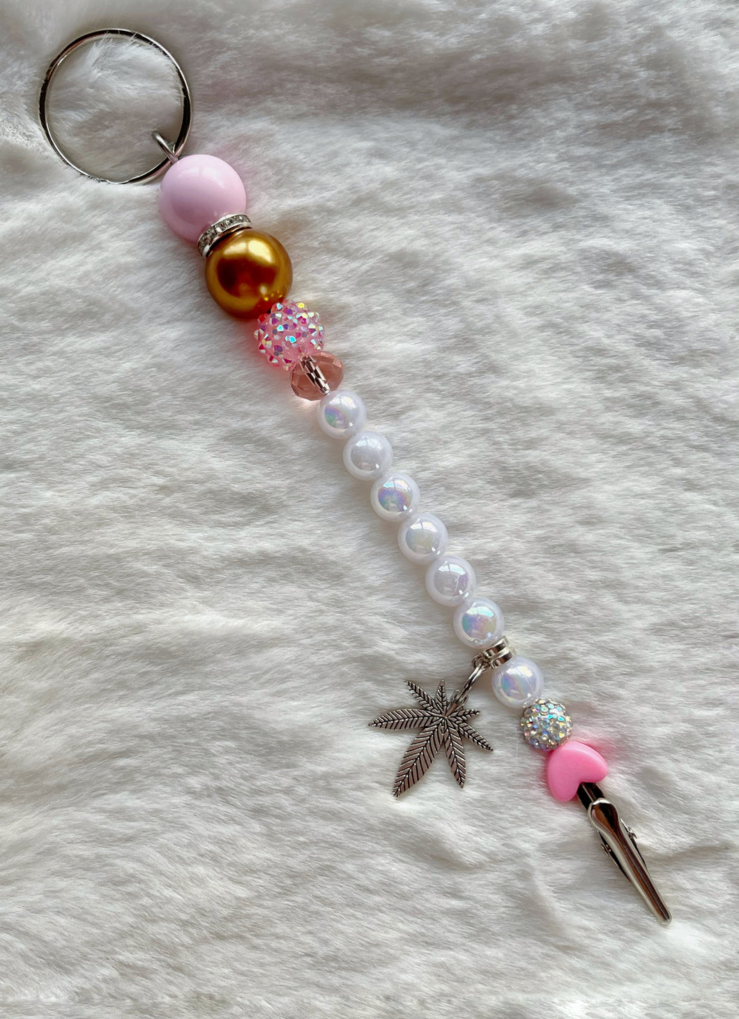 Pink & pearl leaf charm clip